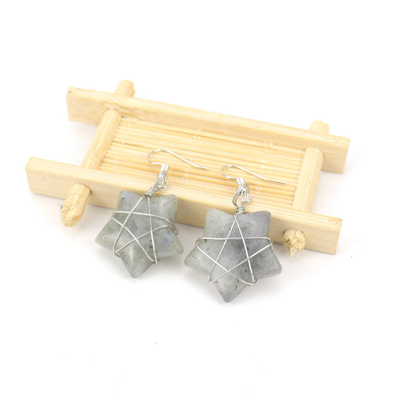 Tiger Eye Star Crystal Earrings – Handwrapped Stone Studs (E44)
