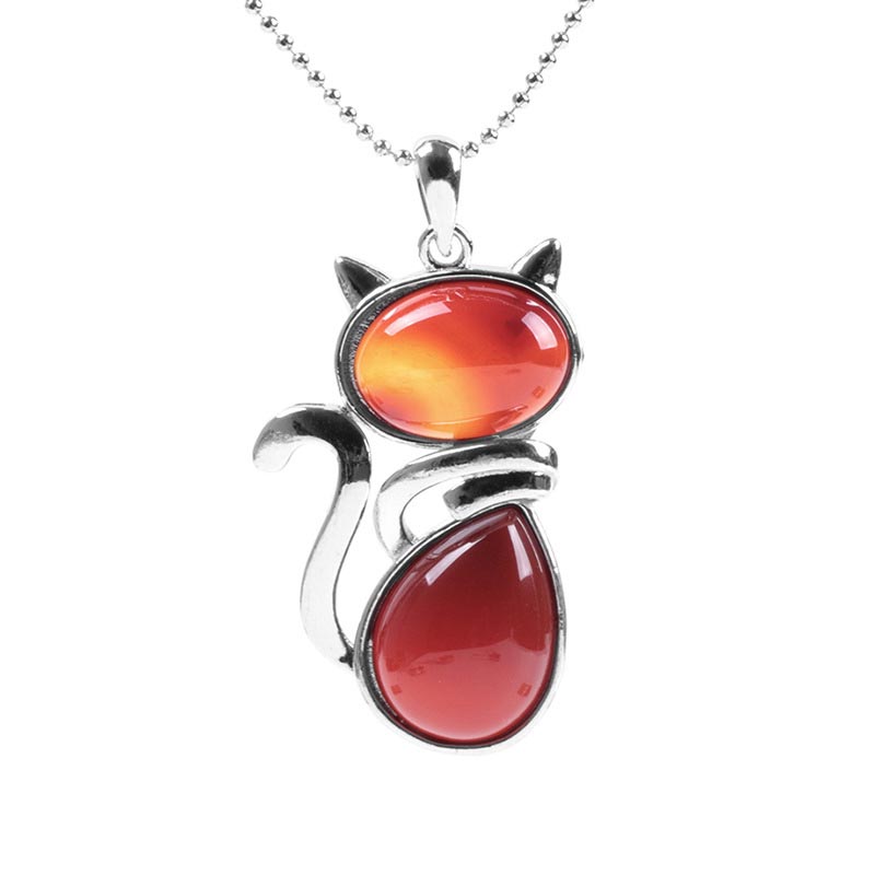 Buddha Stones Cat Pattern Natural Crystal Protection Necklace Pendant Necklaces & Pendants BS Red Agate