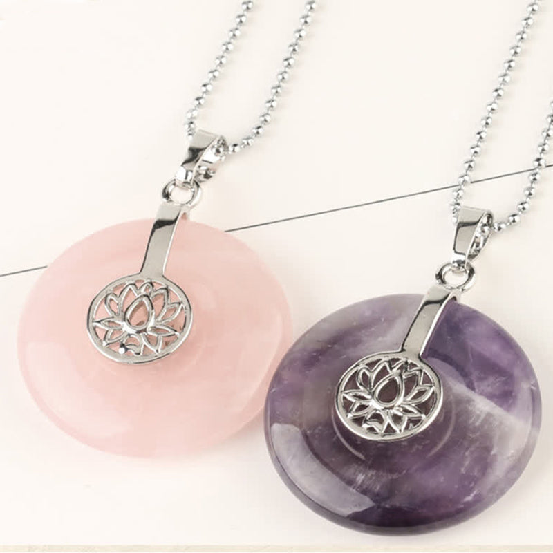 Buddha Stones Various Crystal Amethyst Pink Crystal Lotus Healing Necklace Pendant Necklaces & Pendants BS main