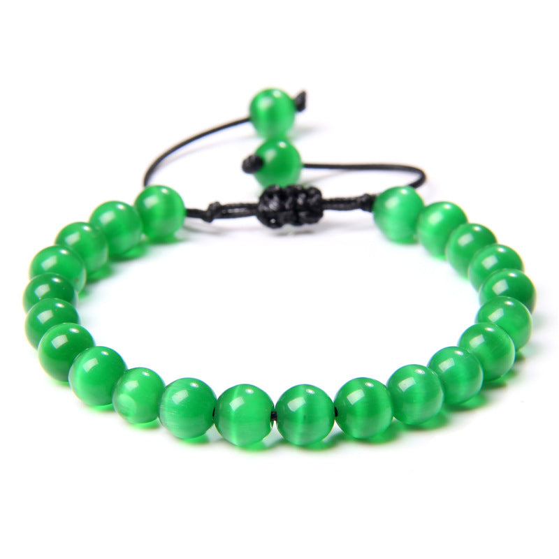 Cat Eye Stone Bracelet – 8mm Beads, Handmade Summer OL Style