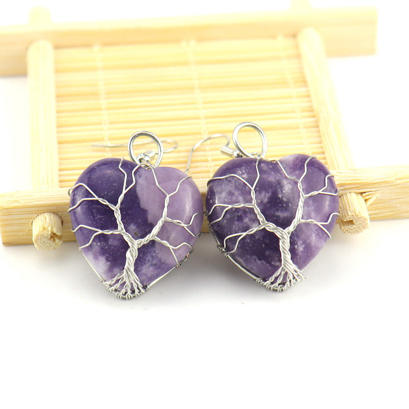 Raw Crystal Heart Earrings E34