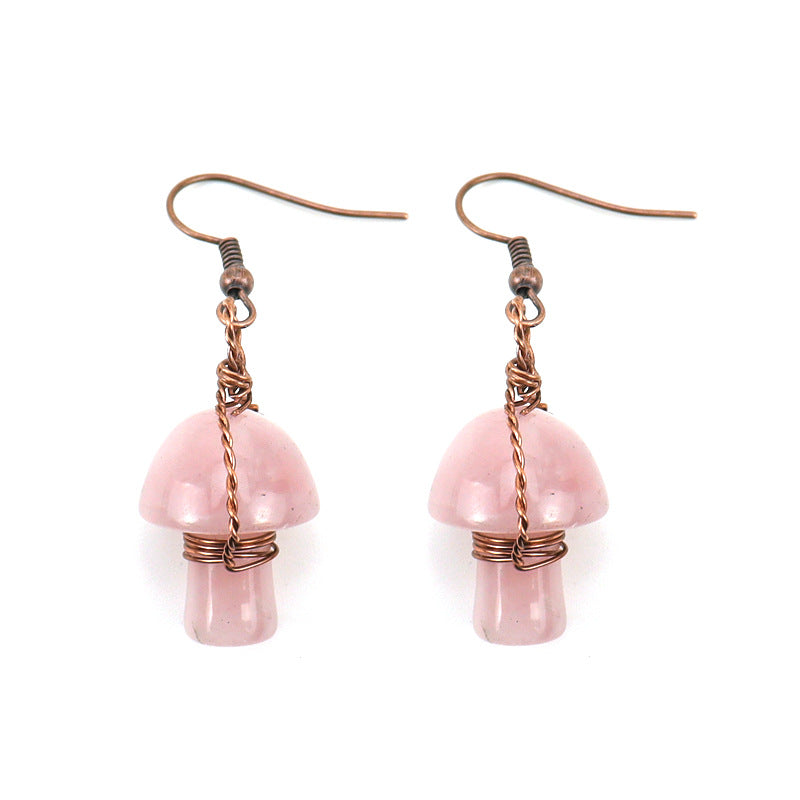 Handmade Wrapped Natural Crystal Mushroom Stud Earrings E38