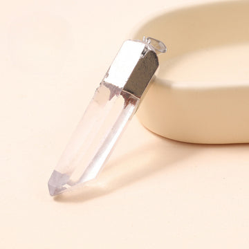 Natural Clear Quartz Column Pendant with Gilded Edges