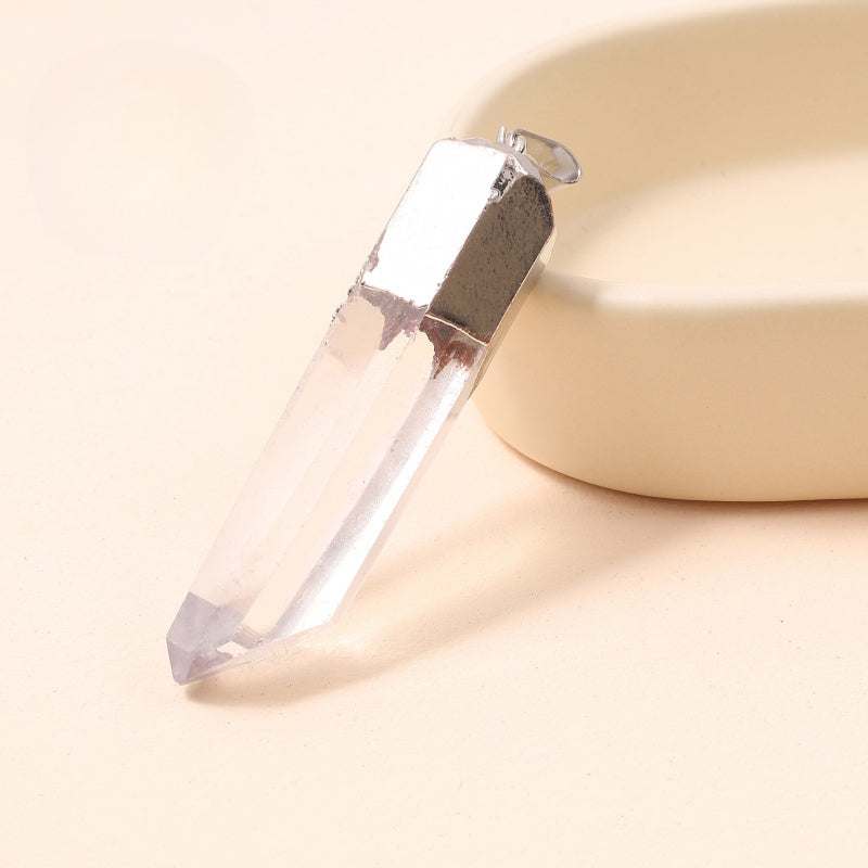 Natural Clear Quartz Column Pendant with Gilded Edges