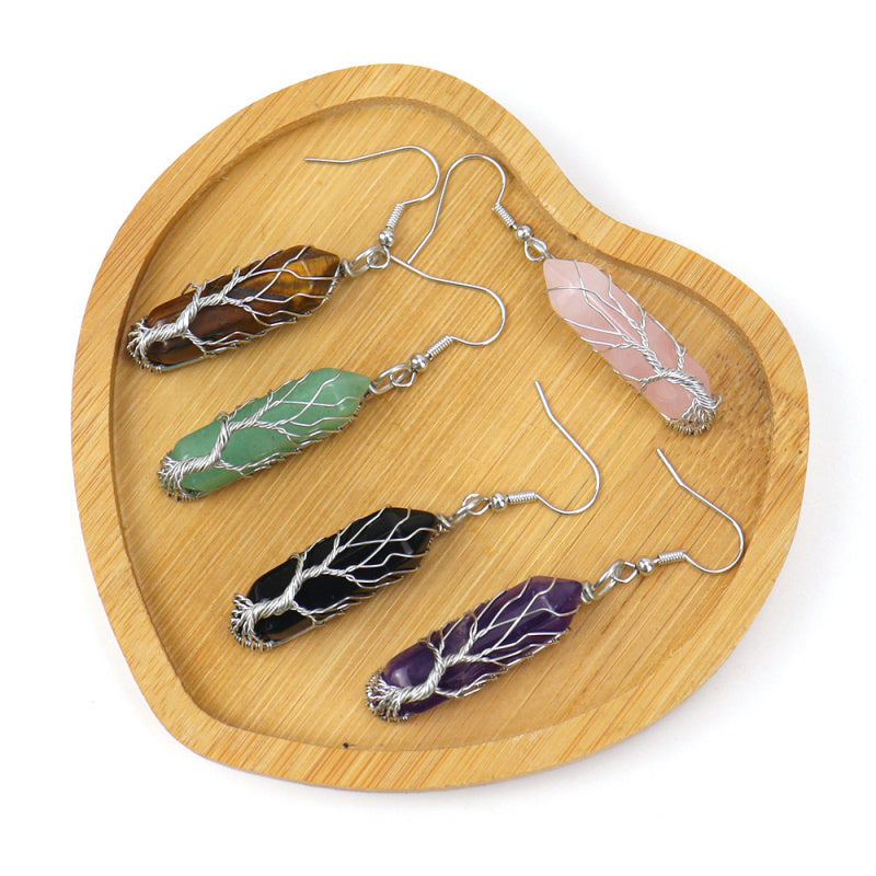 Tree of Life Amethyst Crystal Earrings – Handwrapped Healing Jewelry