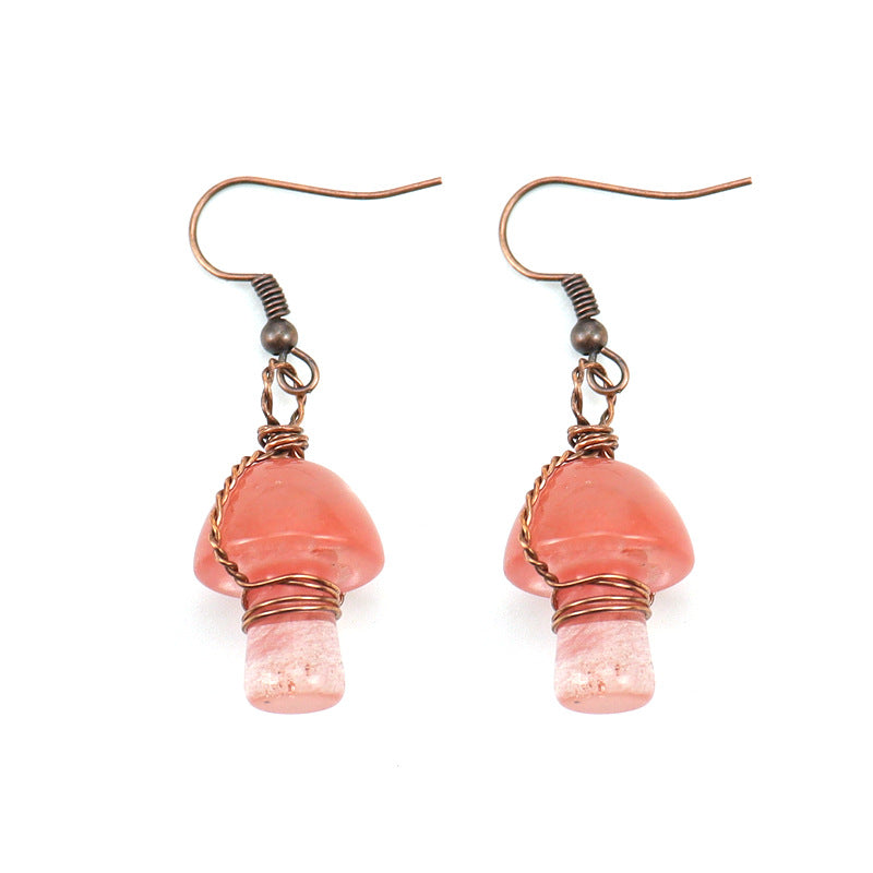 Handmade Wrapped Natural Crystal Mushroom Stud Earrings E38