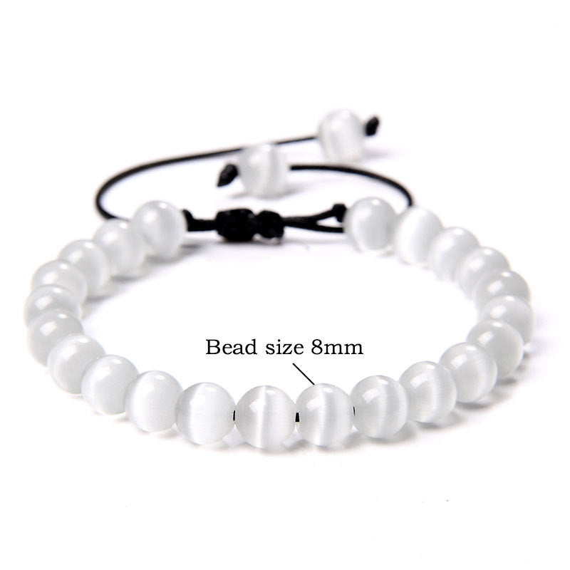 Cat Eye Stone Bracelet – 8mm Beads, Handmade Summer OL Style
