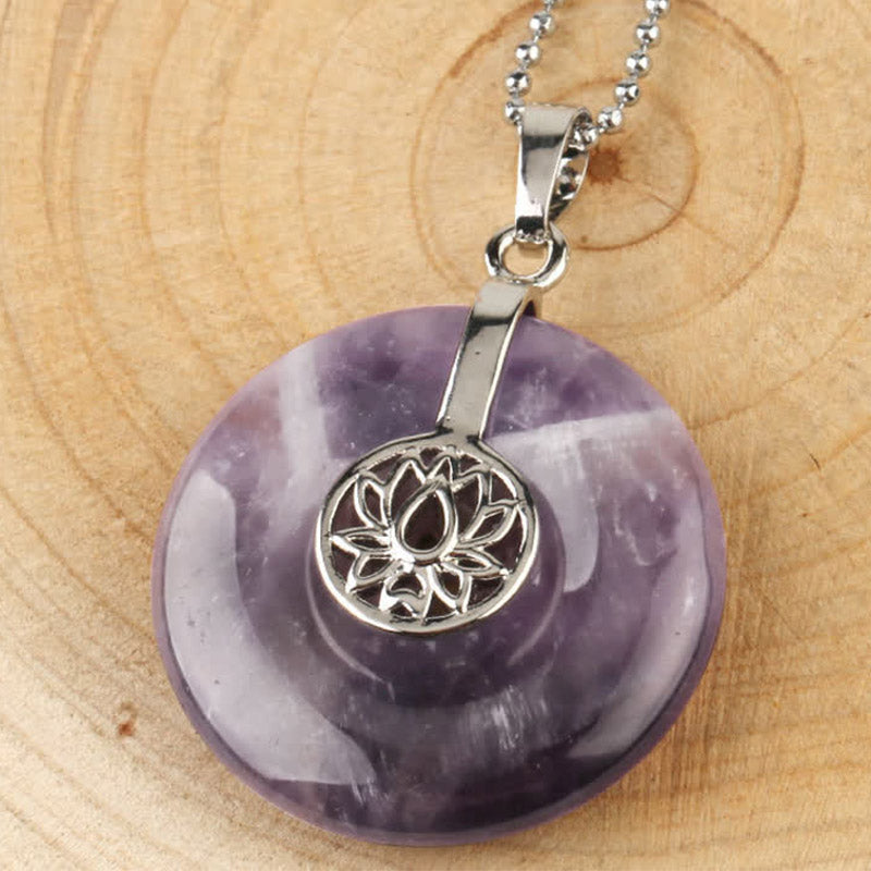 Buddha Stones Various Crystal Amethyst Pink Crystal Lotus Healing Necklace Pendant Necklaces & Pendants BS Amethyst