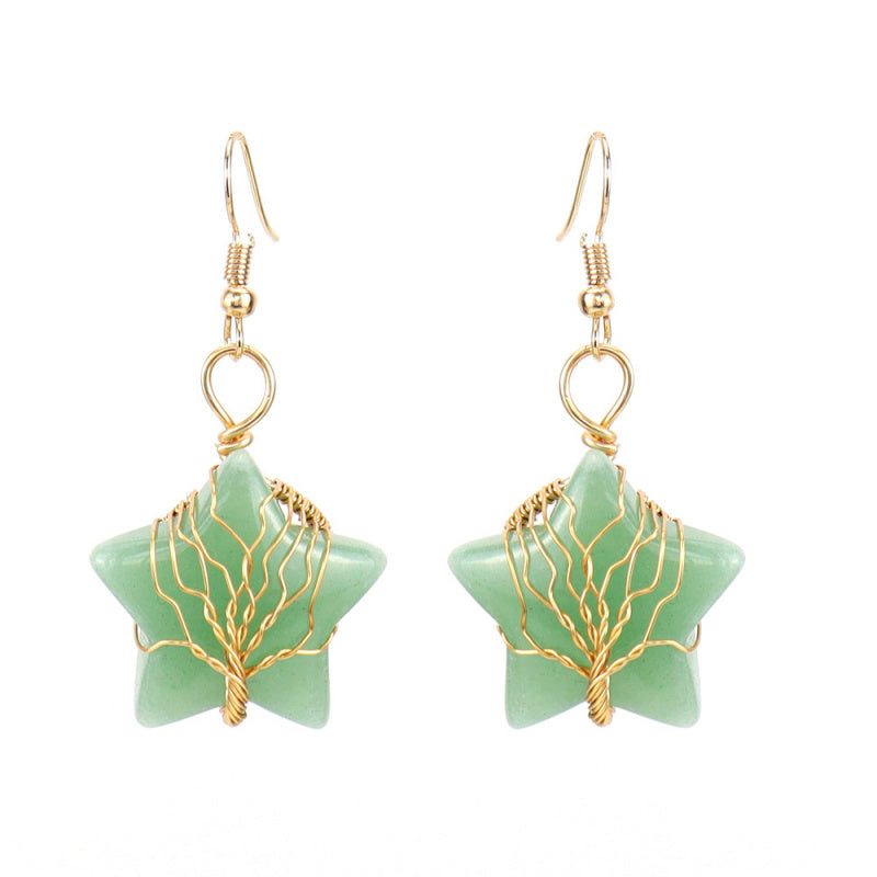 Pentagram Crystal Earrings – Amethyst Tree of Life