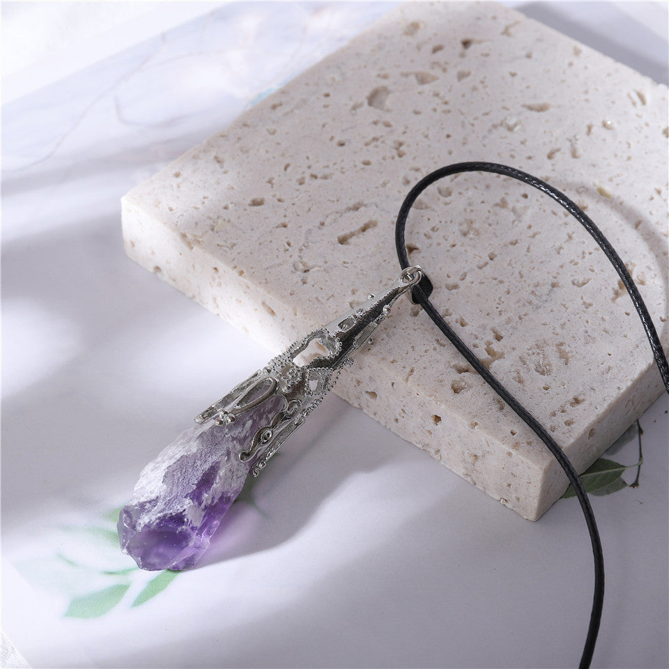 Natural amethyst crystal pendulum pendant