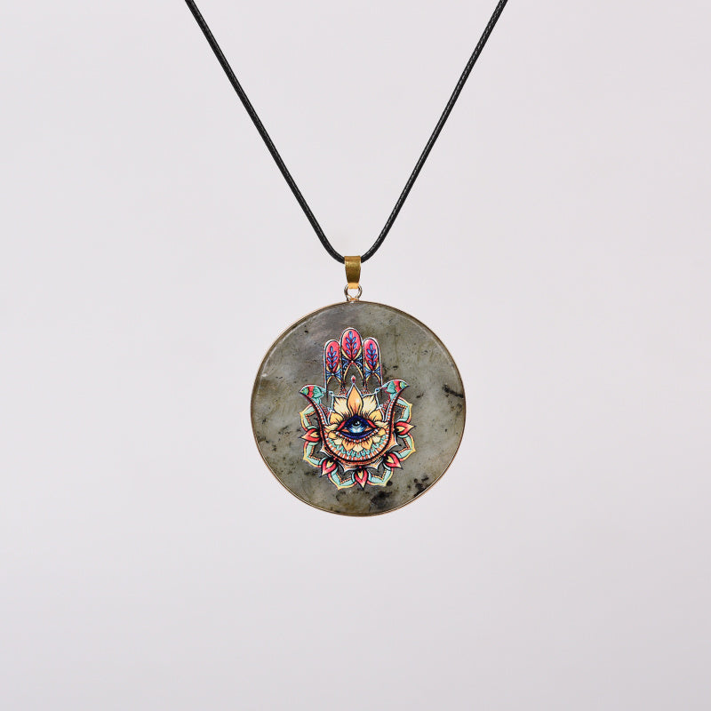 Painted Natural Crystal Pendant Necklace – Totem & Stone Series