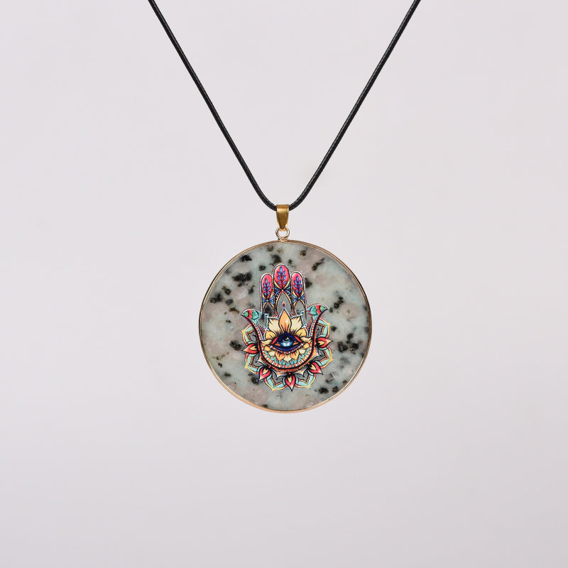 Painted Natural Crystal Pendant Necklace – Totem & Stone Series