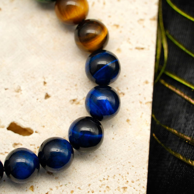 Tiger Eye Bracelet – 8mm Beads, Peacock-Inspired, Business Gift