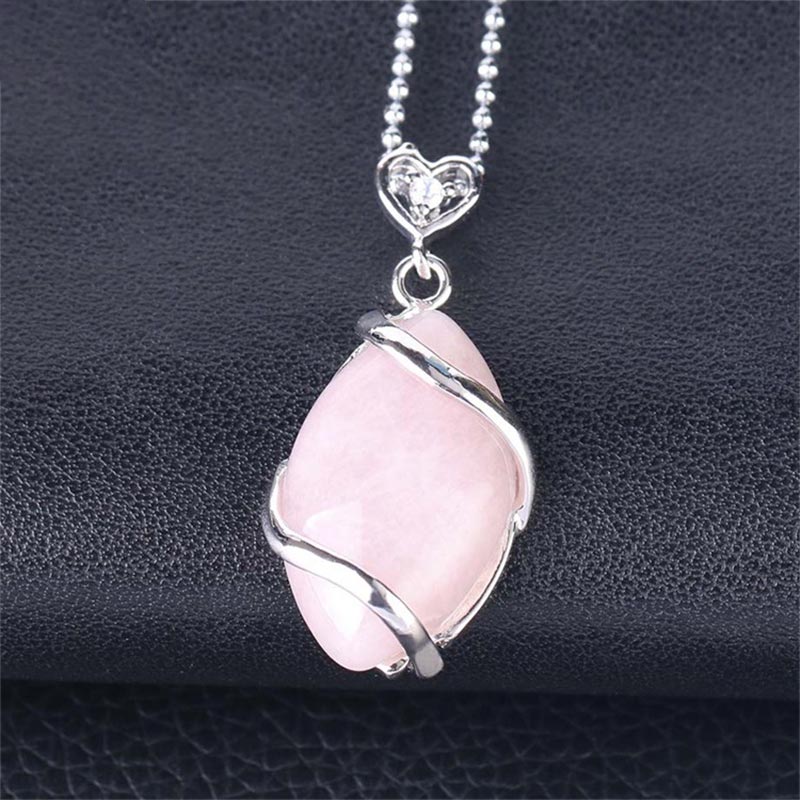 Buddha Stones Marquise Pattern Natural Crystal Stone Charm Necklace Pendant Necklaces & Pendants BS Rose Quartz