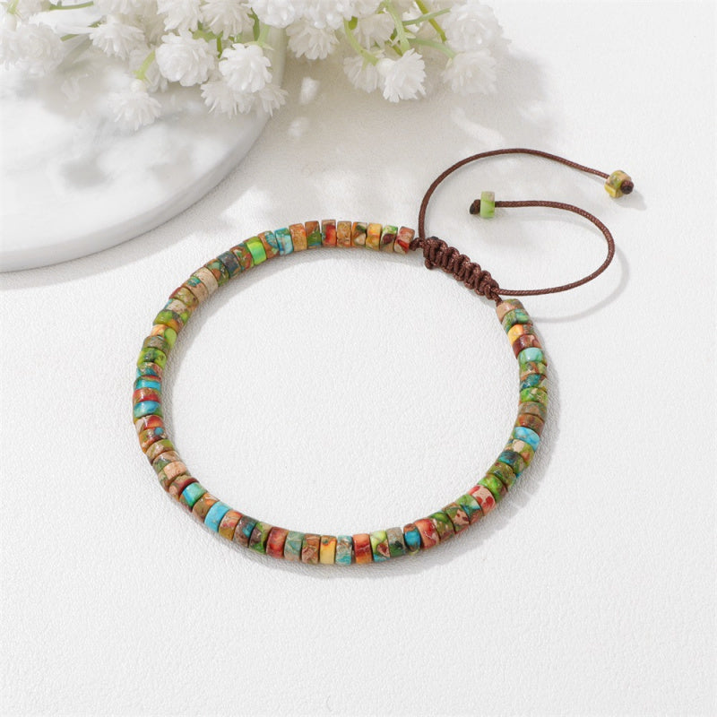 Vintage Emperor Stone Bracelet - 2x4mm Beads, Adjustable Fit