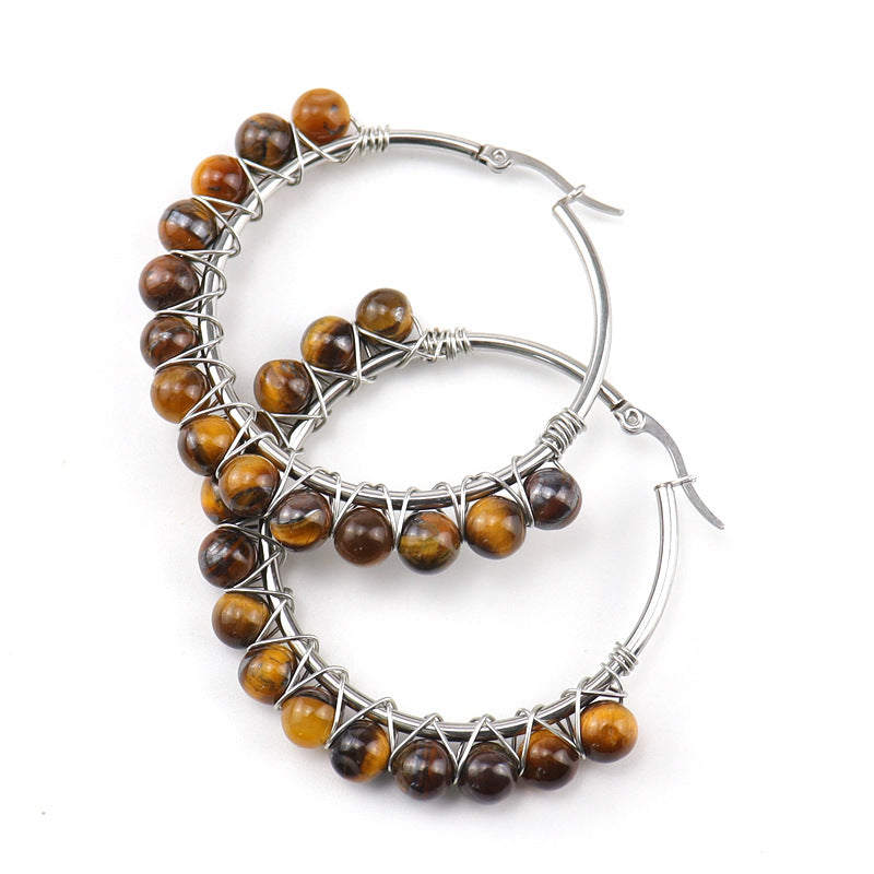 Raw Crystal Hoop Earrings – 5cm Natural Stone Bead Earrings (E26)