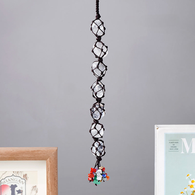 Natural Raw Stone Macrame Car Charm – Crystal Hanging Pendant