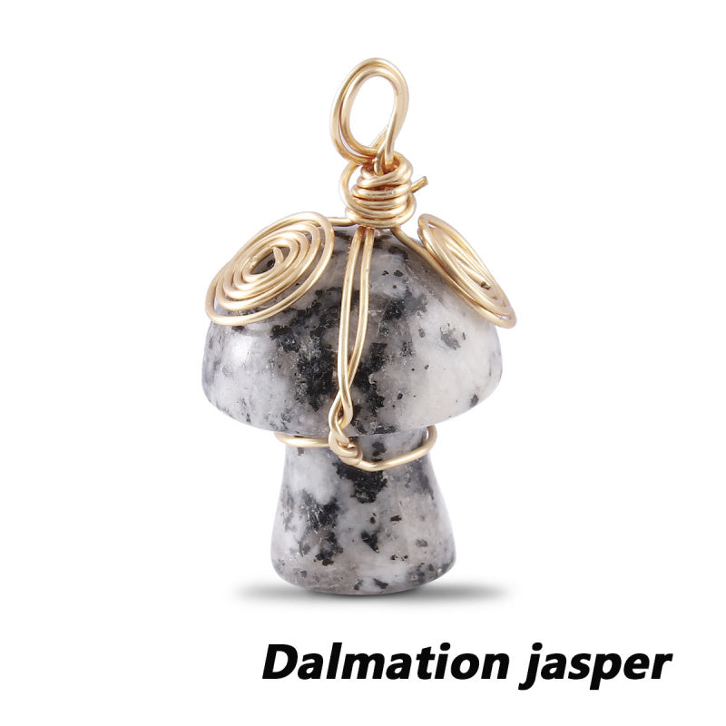 Natural Gemstone Mushroom Pendant - Wire-Wrapped Crystal Necklace