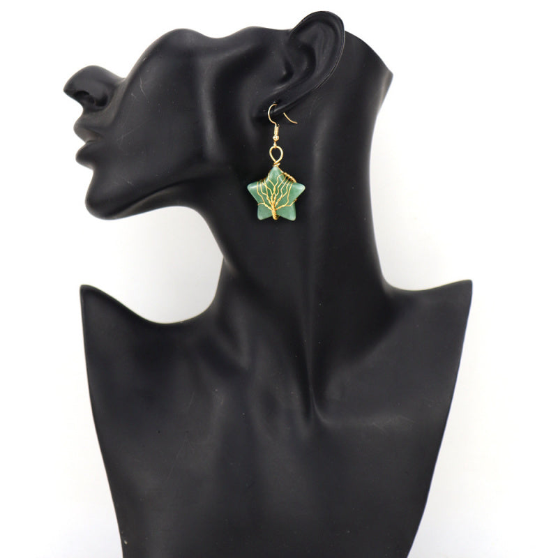 Pentagram Crystal Earrings – Amethyst Tree of Life