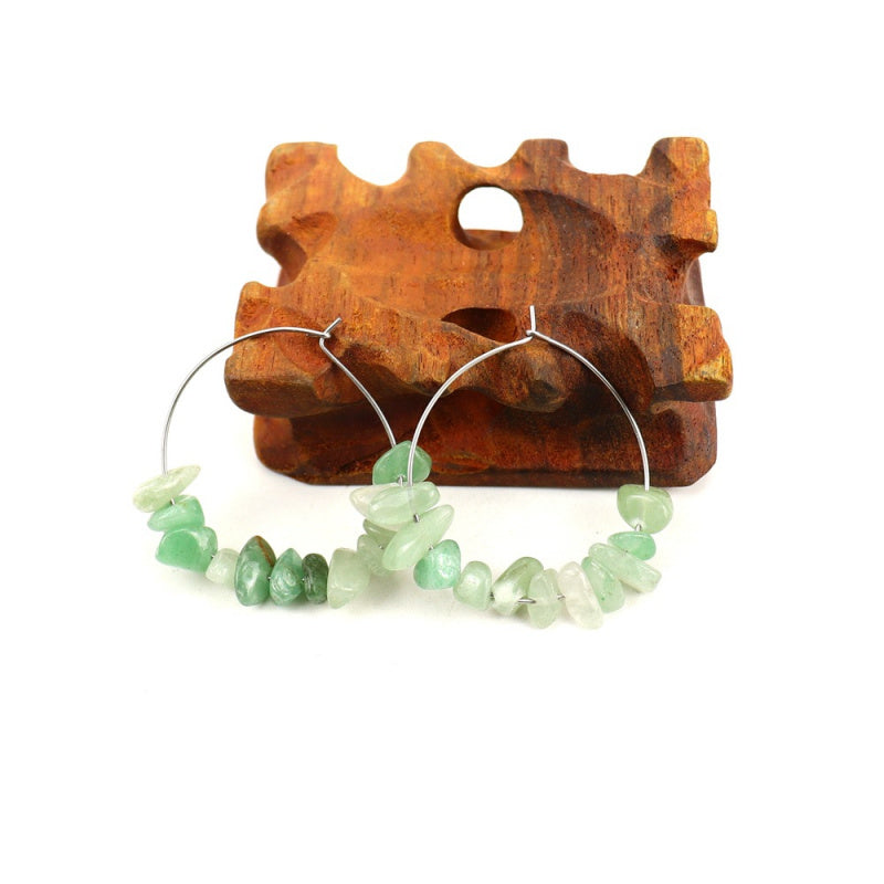 Raw Crystal Hoop Earrings - Boho Chunky Handmade Style