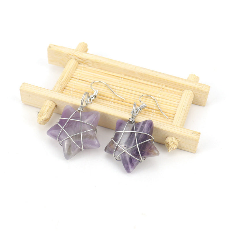 Tiger Eye Star Crystal Earrings – Handwrapped Stone Studs (E44)