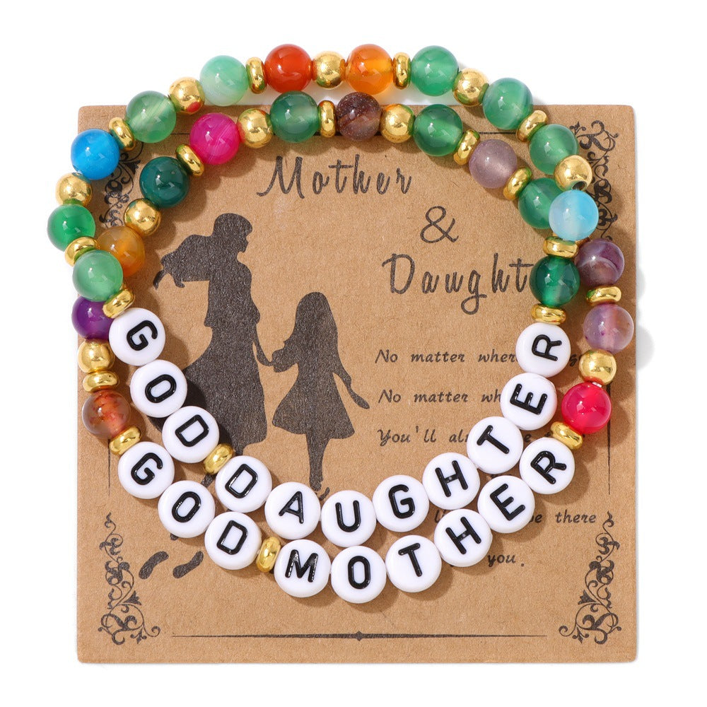 Mother Daughter Bracelet Set – 6mm Striped Agate, Elastic Fit