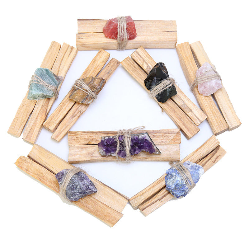 Buddha Stones Natural Palo Santo Pink Crystal Amethyst Black Obsidian Crystal Purify Altar Set Spiritual Supplies Incense BS main