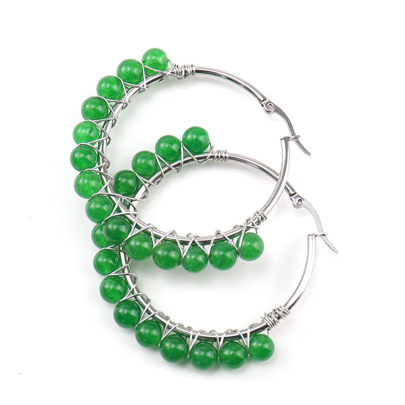 Raw Crystal Hoop Earrings – 5cm Natural Stone Bead Earrings (E26)