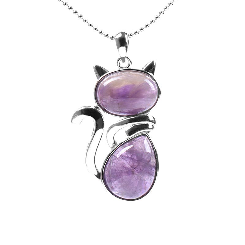 Buddha Stones Cat Pattern Natural Crystal Protection Necklace Pendant Necklaces & Pendants BS Amethyst