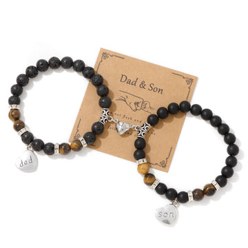 Father & Son Magnetic Heart Bracelets – Tiger Eye & Lava Rock Set
