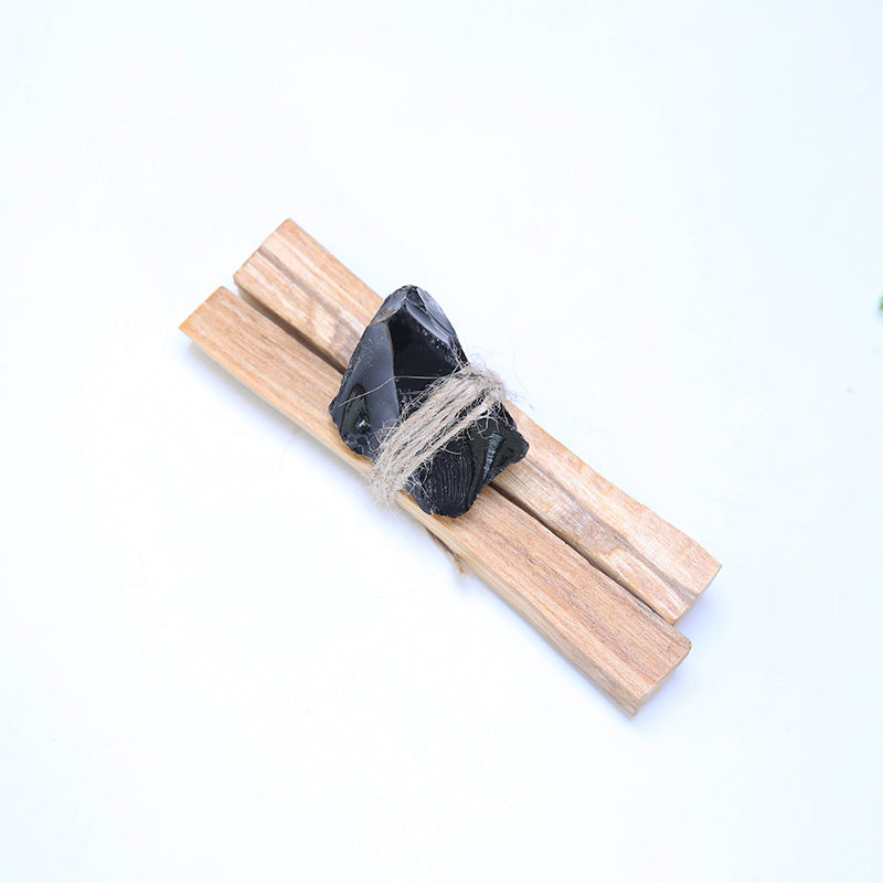 Buddha Stones Natural Palo Santo Pink Crystal Amethyst Black Obsidian Crystal Purify Altar Set Spiritual Supplies Incense BS Palo Santo&Black Obsidian