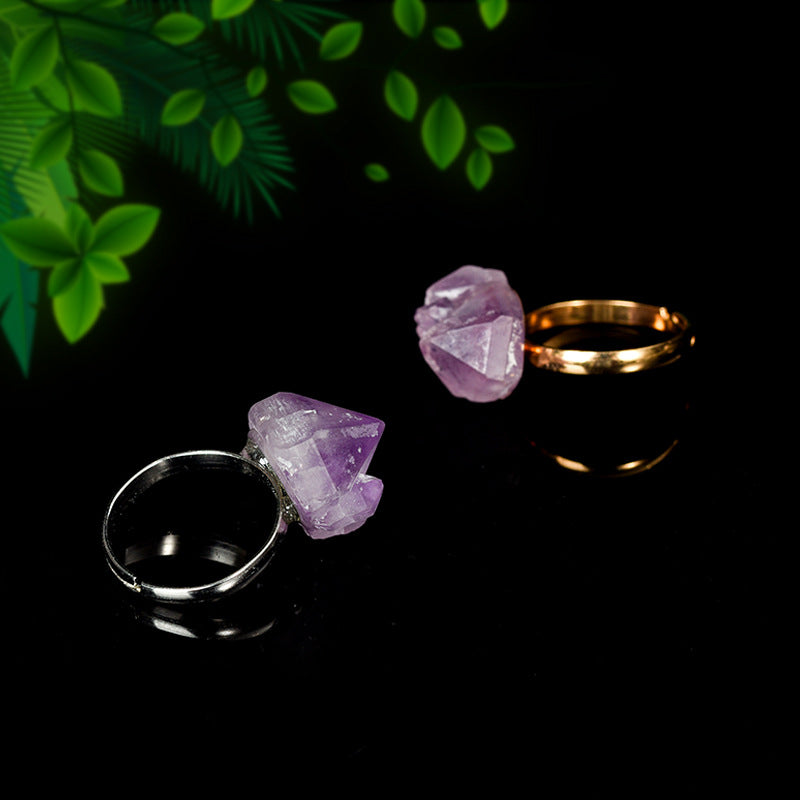 Natural Amethyst Rose Carving Crystal Ring