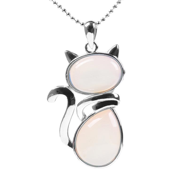Buddha Stones Cat Pattern Natural Crystal Protection Necklace Pendant Necklaces & Pendants BS Opal