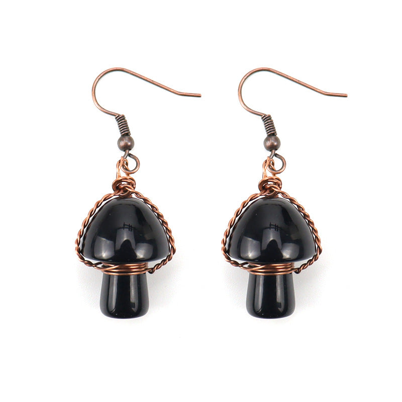 Handmade Wrapped Natural Crystal Mushroom Stud Earrings E38