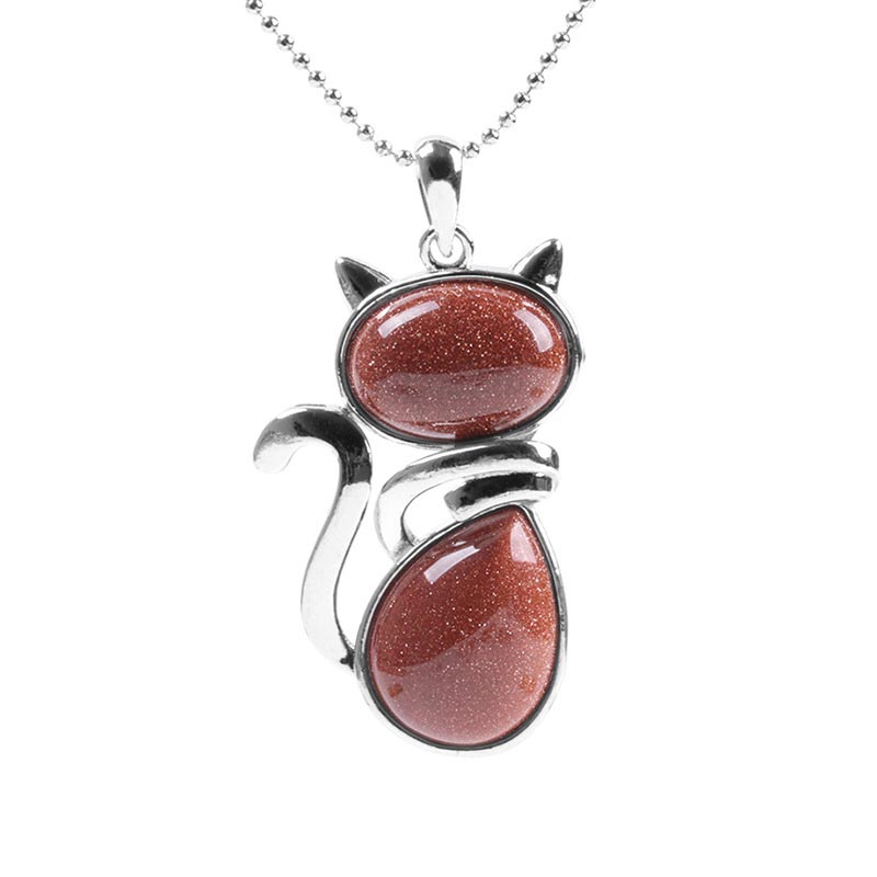 Buddha Stones Cat Pattern Natural Crystal Protection Necklace Pendant Necklaces & Pendants BS Brown Sand