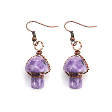 Handmade Wrapped Natural Crystal Mushroom Stud Earrings E38