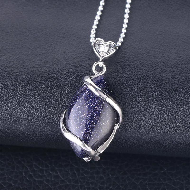 Buddha Stones Marquise Pattern Natural Crystal Stone Charm Necklace Pendant Necklaces & Pendants BS Blue Sandstone