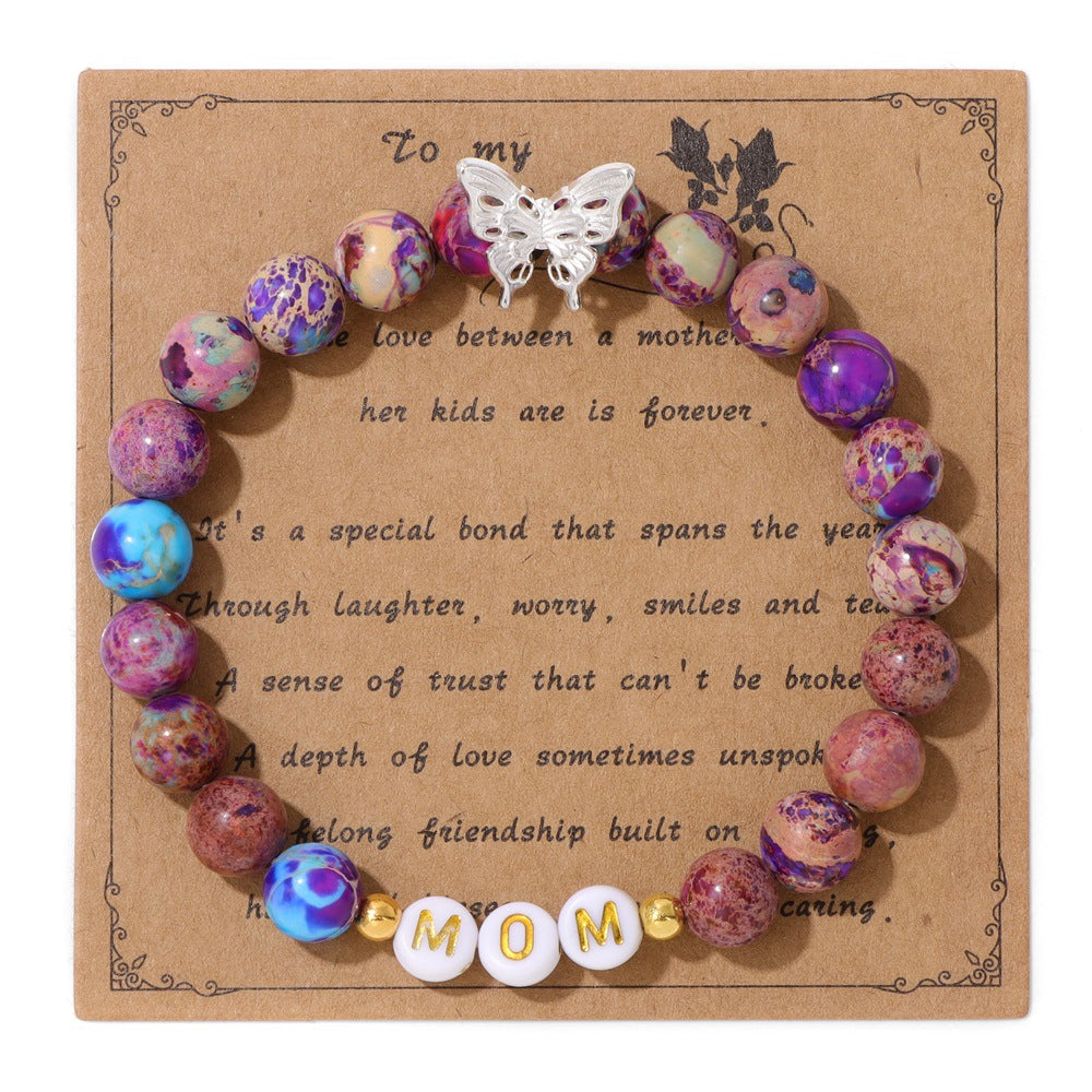 Mother’s Day MOM Bracelet – Purple Emperor Stone, Butterfly Charm