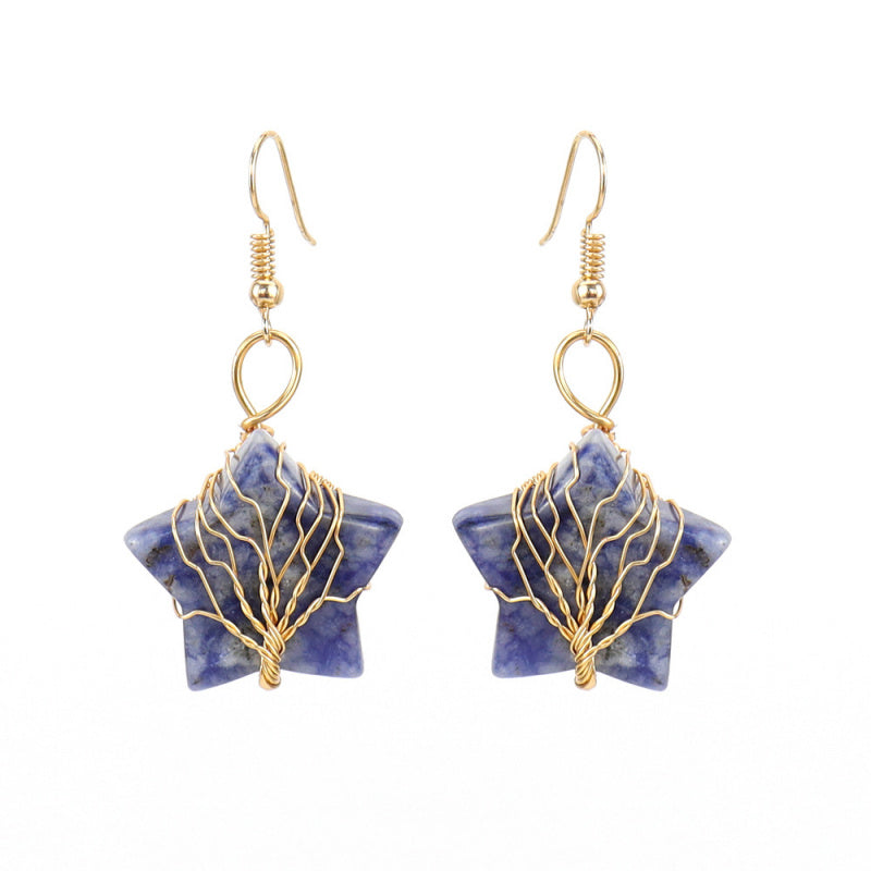 Pentagram Crystal Earrings – Amethyst Tree of Life