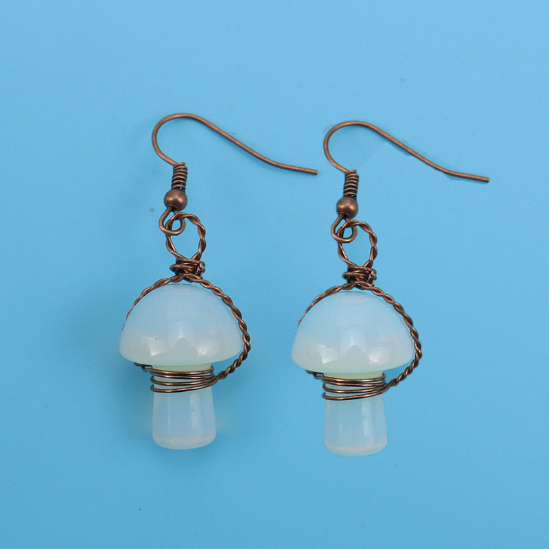 Handmade Wrapped Natural Crystal Mushroom Stud Earrings E38
