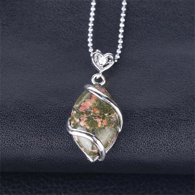 Buddha Stones Marquise Pattern Natural Crystal Stone Charm Necklace Pendant Necklaces & Pendants BS Green Jasper