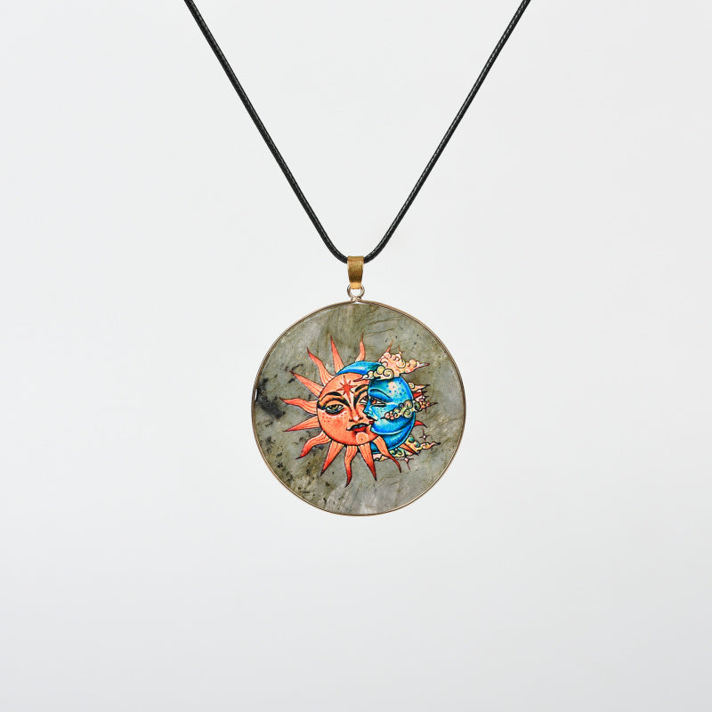 Painted Natural Crystal Pendant Necklace – Totem & Stone Series