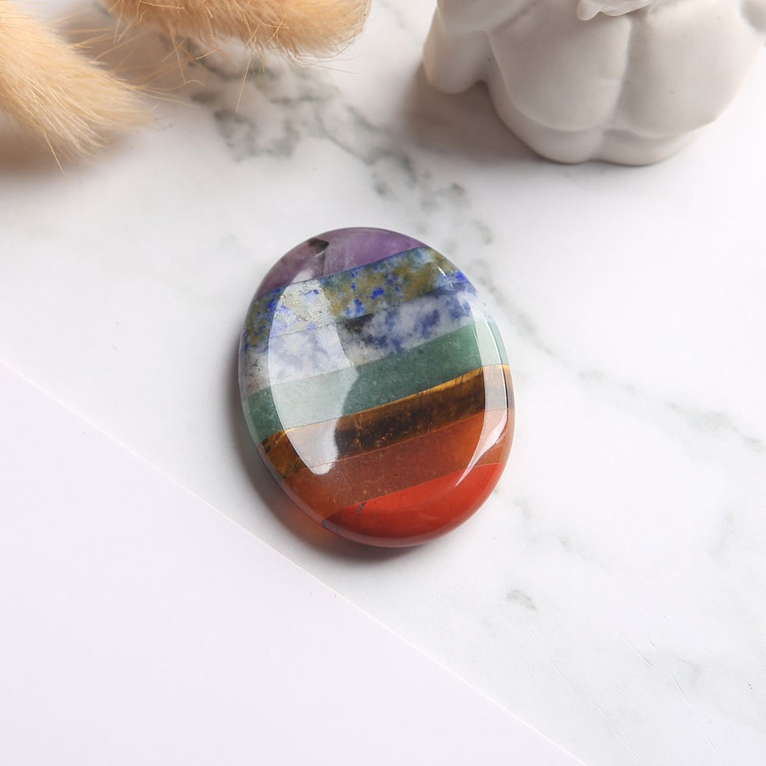 7 Chakra Worry Stone - For Anxiety & Stress - Buddha & Karma