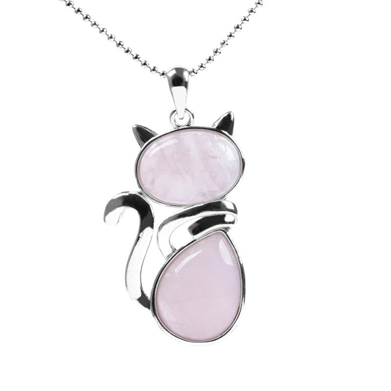 Buddha Stones Cat Pattern Natural Crystal Protection Necklace Pendant Necklaces & Pendants BS Rose Quartz
