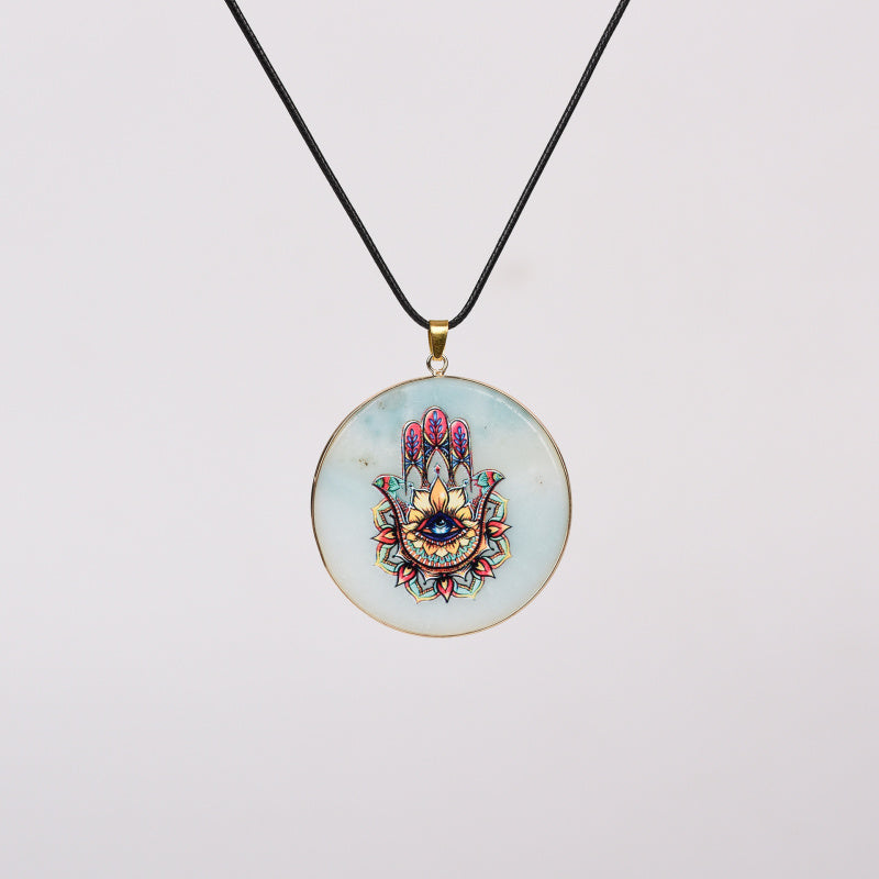 Painted Natural Crystal Pendant Necklace – Totem & Stone Series