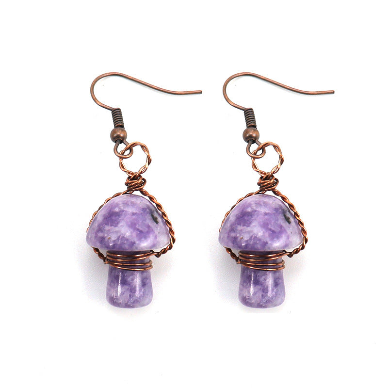 Handmade Wrapped Natural Crystal Mushroom Stud Earrings E38