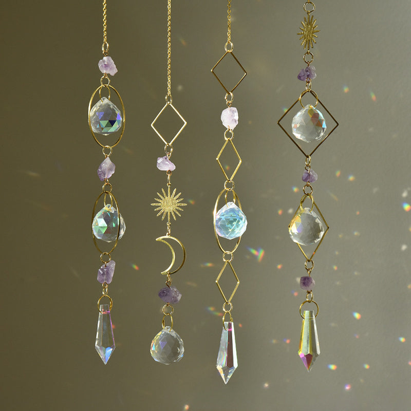 Amethyst Sun & Moon Sun Catcher – Celestial Window Decor