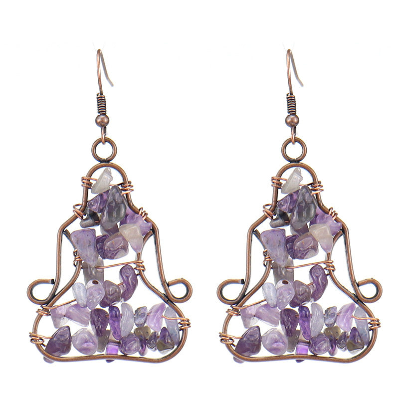 Amethyst Meditation Earrings – Yoga Figure Crystal Dangle (E15)