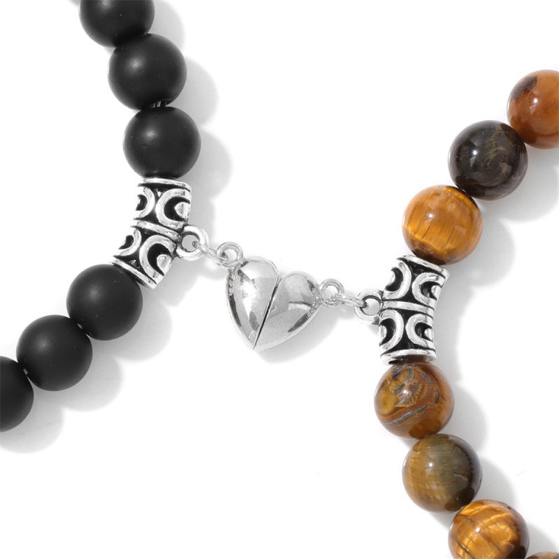 Father & Son Magnetic Heart Bracelets – Tiger Eye & Lava Rock Set