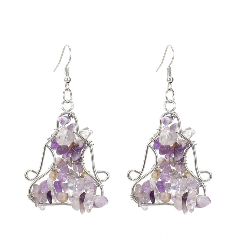 Yoga Figure Crystal Earrings – Handmade Amethyst & Agate Dangle (E14)